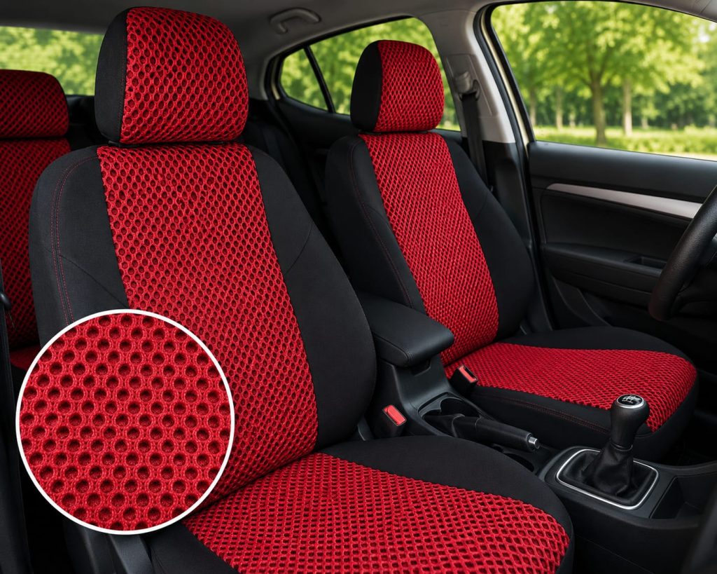 HONEY-COMB-RED Automotive Fabric